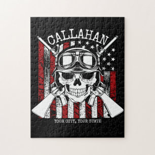 Speciale naam Soldaat Skull Dual Pistolen USA Vlag Legpuzzel