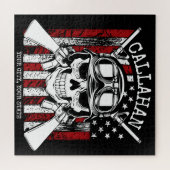 Speciale naam Soldaat Skull Dual Pistolen USA Vlag Legpuzzel (Horizontaal)