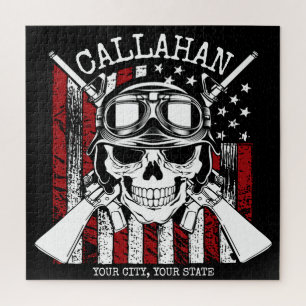 Speciale naam Soldaat Skull Dual Pistolen USA Vlag Legpuzzel
