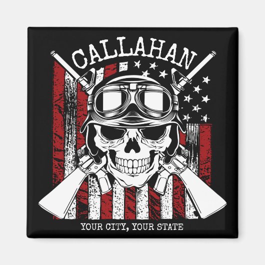 Speciale naam Soldaat Skull Dual Pistolen USA Vlag Magneet (Voorkant)