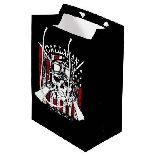 Speciale naam Soldaat Skull Dual Pistolen USA Vlag Medium Cadeauzakje (Voorkant Gekanteld)