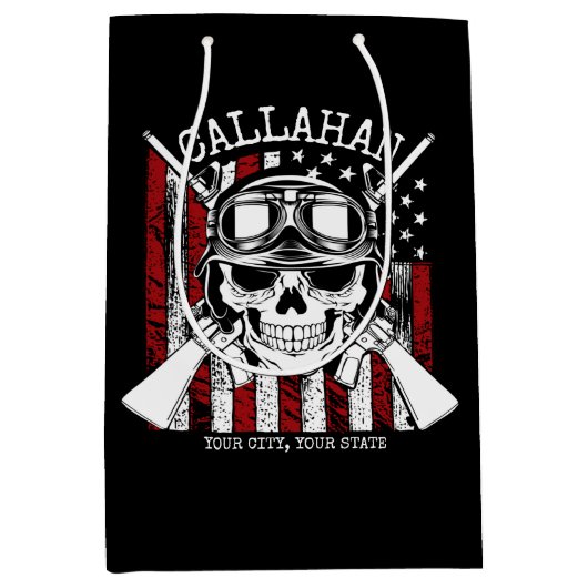 Speciale naam Soldaat Skull Dual Pistolen USA Vlag Medium Cadeauzakje (Voorkant)