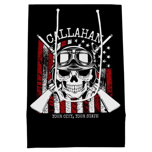 Speciale naam Soldaat Skull Dual Pistolen USA Vlag Medium Cadeauzakje (Achterkant)