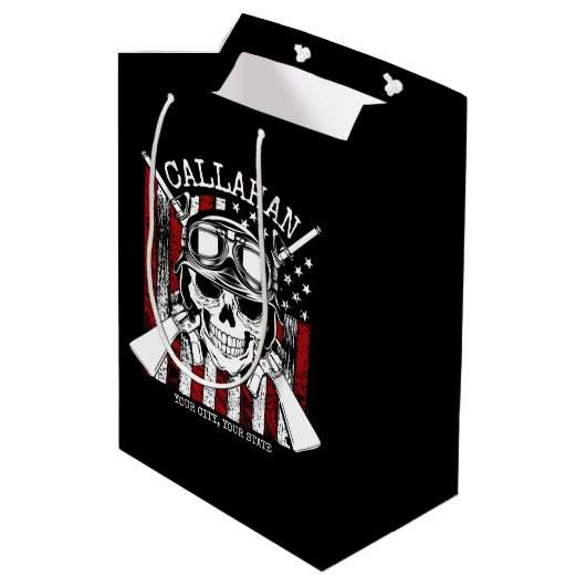 Speciale naam Soldaat Skull Dual Pistolen USA Vlag Medium Cadeauzakje (Achterkant Gekanteld)