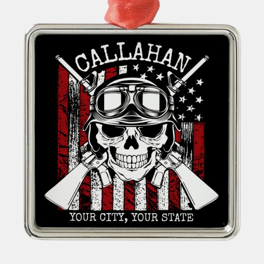 Speciale naam Soldaat Skull Dual Pistolen USA Vlag Metalen Ornament (Voorkant)
