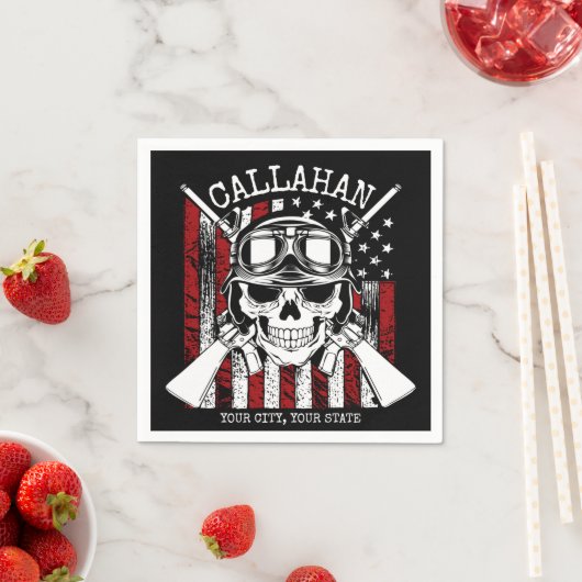 Speciale naam Soldaat Skull Dual Pistolen USA Vlag Servet (Insitu)
