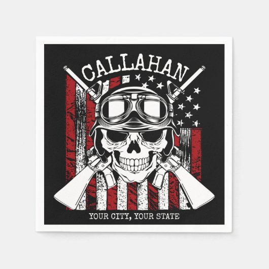 Speciale naam Soldaat Skull Dual Pistolen USA Vlag Servet (Voorkant)