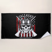 Speciale naam Soldaat Skull Dual Pistolen USA Vlag Strandlaken (Voorkant)