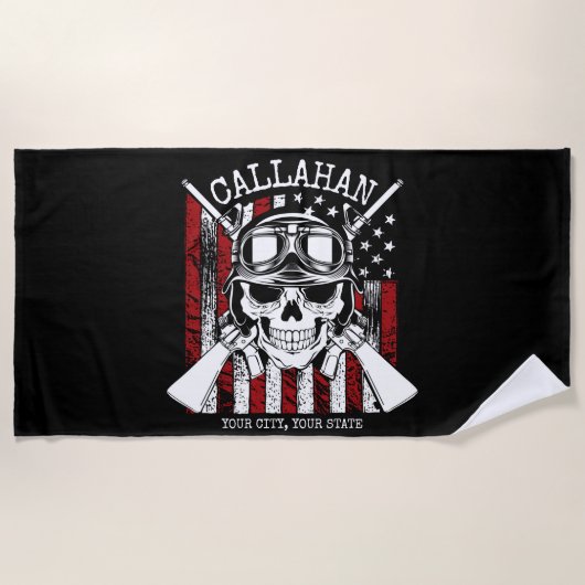 Speciale naam Soldaat Skull Dual Pistolen USA Vlag Strandlaken (Voorkant)