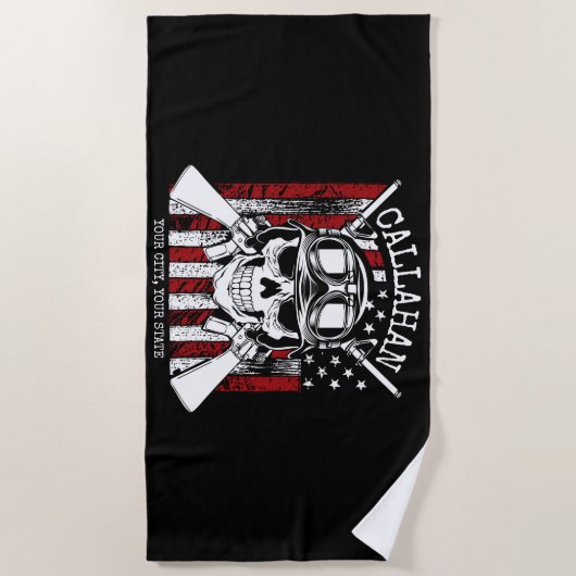 Speciale naam Soldaat Skull Dual Pistolen USA Vlag Strandlaken (Voorkant)