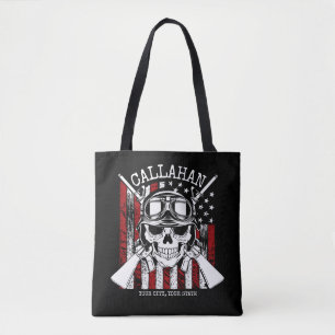 Speciale naam Soldaat Skull Dual Pistolen USA Vlag Tote Bag