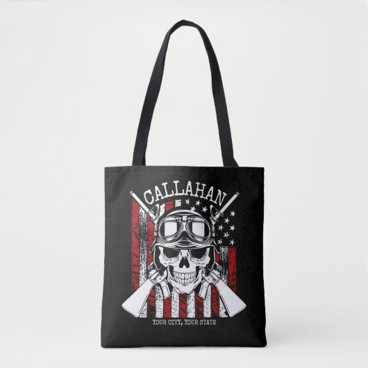 Speciale naam Soldaat Skull Dual Pistolen USA Vlag Tote Bag (Voorkant)