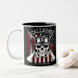 Speciale naam Soldaat Skull Dual Pistolen USA Vlag Tweekleurige Koffiemok