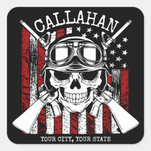 Speciale naam Soldaat Skull Dual Pistolen USA Vlag Vierkante Sticker
