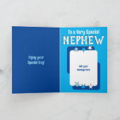 Speciale neef blauw wit foto verjaardag kaart (Binnen)