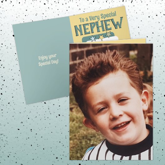 Speciale neef groen geel foto verjaardag kaart