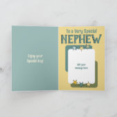 Speciale neef groen geel foto verjaardag kaart (Binnen)