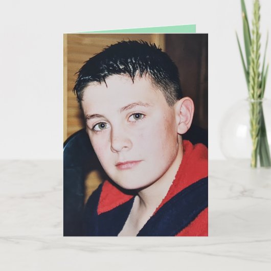 Speciale neef groen wit foto verjaardag kaart (Voorkant)