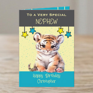Speciale neef tijger kids grijze verjaardagskaart kaart