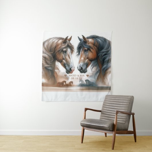 Speciale Paarden Bruiloft Koppel Wandkleed (In situ)