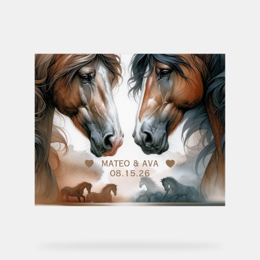 Speciale paarden bruine bruiloft acryl bord (Voorkant)