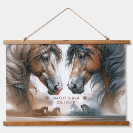 Speciale paarden bruine bruiloft hangend wandkleed (Voorkant)