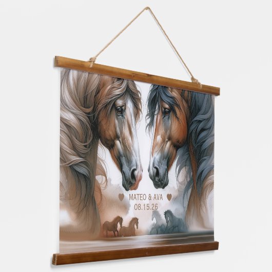 Speciale paarden bruine bruiloft hangend wandkleed (Gebogen)