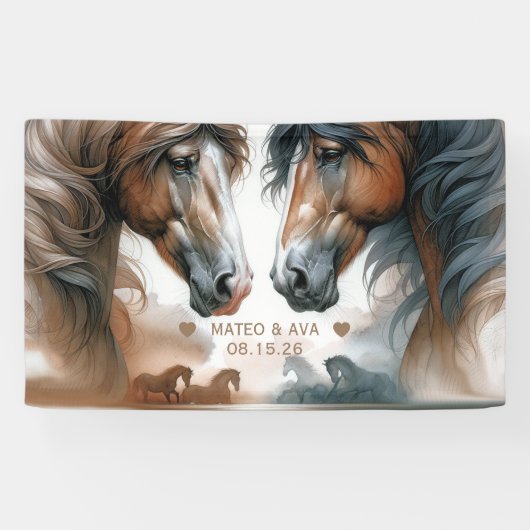 Speciale paarden bruine bruiloft spandoek (Horizontaal)