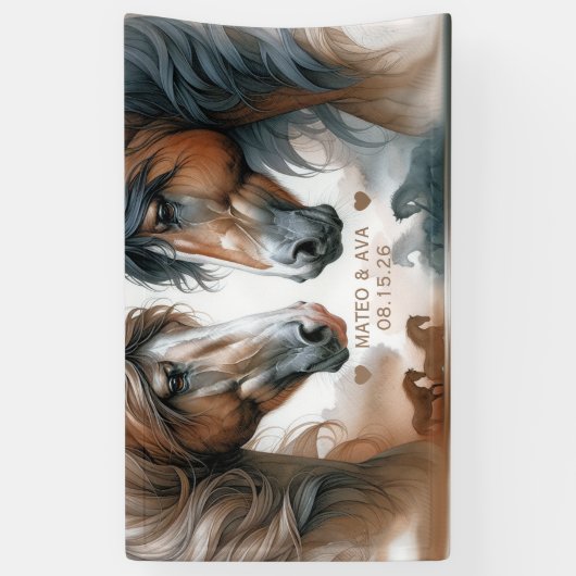 Speciale paarden bruine bruiloft spandoek (Verticaal)