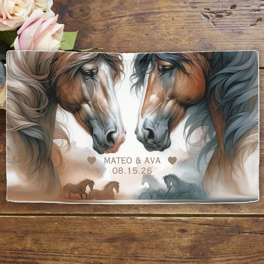 Speciale paarden bruine bruiloft spandoek