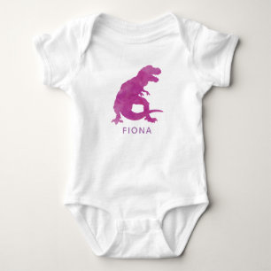 Speciale Paarse Waterverf Dinosaur Baby Girl Romper