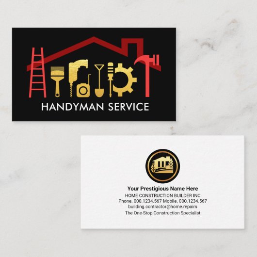 Speciale Rode Dak Lijst Handyman Tools Visitekaartje (Voorkant / Achterkant)