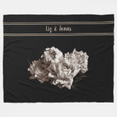 Speciale Sepia Peonies - Groot zwart Fleece Deken (Voorkant (Horizontaal))