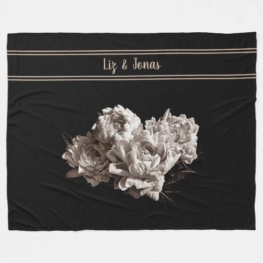 Speciale Sepia Peonies - Groot zwart Fleece Deken (Voorkant (Horizontaal))