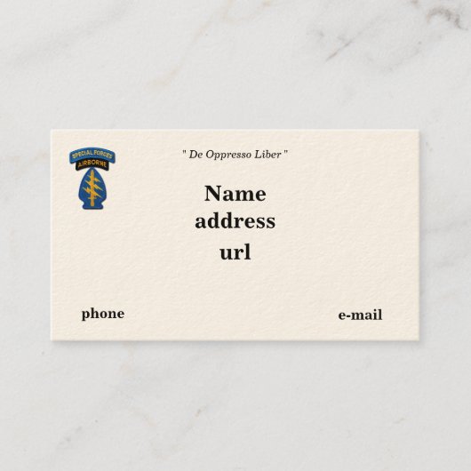 Speciale troepenmacht Groene Berets SFG SF SOF vet Visitekaartje (Voorkant)