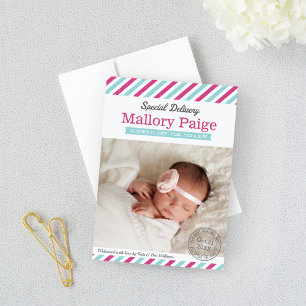 Speciale uitgave bij Baby Girl Aqua Pink Foto gebo Aankondiging