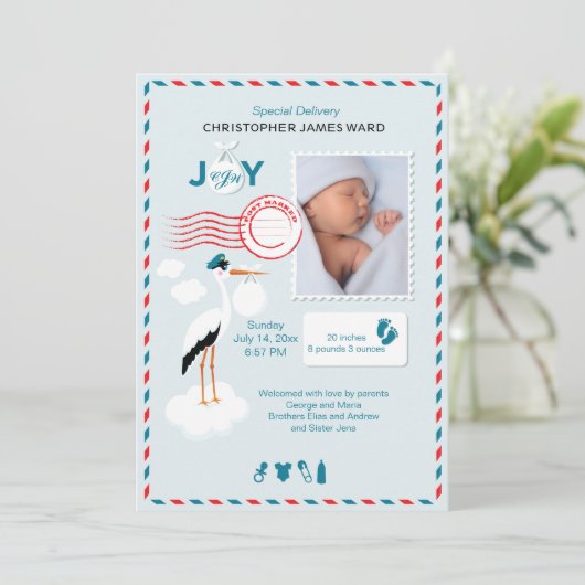 Speciale uitgave Foto geboortedatum Aankondiging (Staand voorkant)