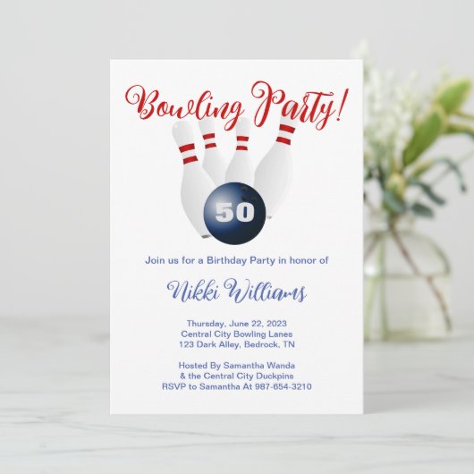 Speciale uitnodiging van 50e verjaardag - Bowling  (Staand voorkant)