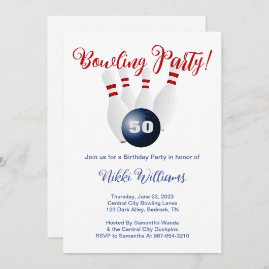 Speciale uitnodiging van 50e verjaardag - Bowling  (Voorkant / Achterkant)