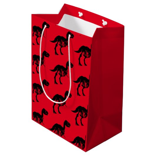 Speciale unieke dinosaurus skelet cadeau tas medium cadeauzakje (Achterkant Gekanteld)
