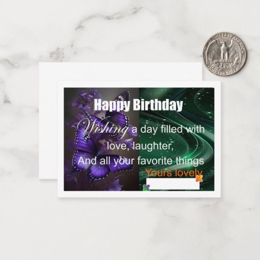 Speciale verjaardagskaart 2 notitiekaartje (Voorkant / Achterkant in situ)