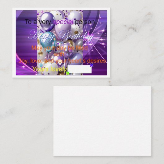 Speciale verjaardagskaarten notitiekaartje (Voorkant / Achterkant)