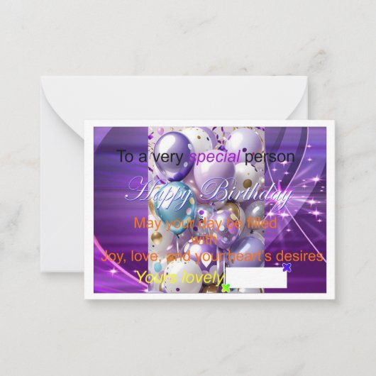 Speciale verjaardagskaarten notitiekaartje (Voorkant)