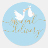 Speciale voorraad en babyblauw ronde sticker (Voorkant)