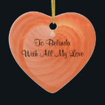 Speciale voorvallen Romantic Ribbed Heart Keepomwi Keramisch Ornament<br><div class="desc">Pas dit hartvormig keepname voor een speciale gelegenheid aan of gebruik het als een label van het memento cadeau. Deze oranje hartkunst past goed op de voor- en achterkant van deze keramische sierstrip. Pas de velden van de sjabloon aan op de voorzijde en de achterzijde aan met uw bericht, verwijder...</div>