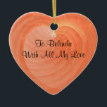 Speciale voorvallen Romantic Ribbed Heart Keepomwi Keramisch Ornament<br><div class="desc">Pas dit hartvormig keepname voor een speciale gelegenheid aan of gebruik het als een label van het memento cadeau. Deze oranje hartkunst past goed op de voor- en achterkant van deze keramische sierstrip. Pas de velden van de sjabloon aan op de voorzijde en de achterzijde aan met uw bericht, verwijder...</div>
