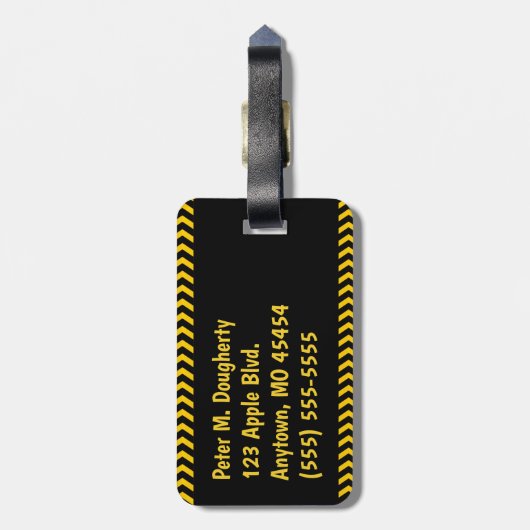 Speciale waarschuwingstape op zwart-wit met naam bagagelabel (Achterkant verticaal)