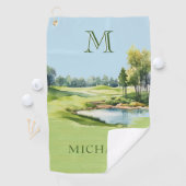Speciale Waterverf Golfbaan Monogram Naam Golfhanddoek (Insitu)