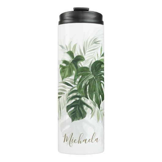 Speciale Waterverf Tropische bladeren Thermosbeker (Voorkant)