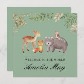 Speciale Woodland Animals Nieuwe Baby Kaart (Voorkant / Achterkant)